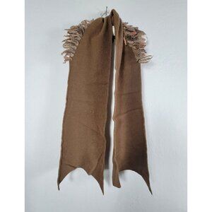 Latifa Brown Fleece Wrap Scarf with Fringe Trim 66" x 9" Fall Winter Accessory